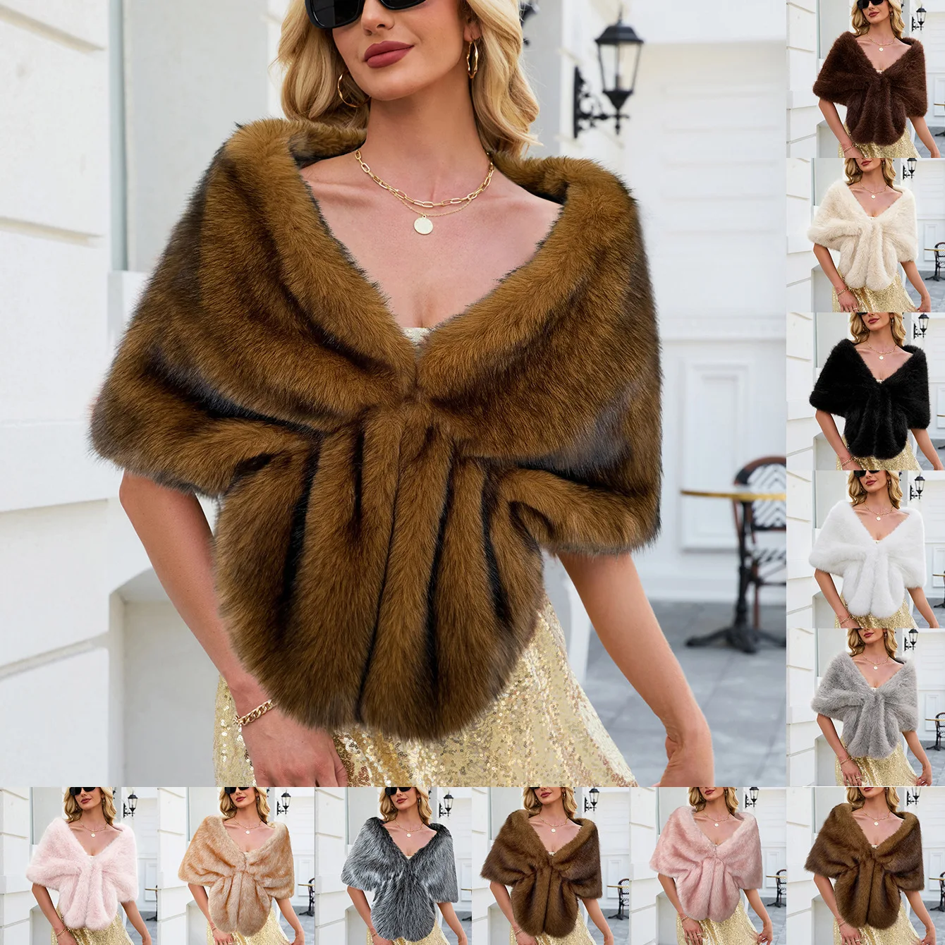 Multi Colored Imitation Fox Fur Shawl Scarf for Autumn Winter Bridal Dress Butterfly Design Warm Fashionable Wrap Scarf
