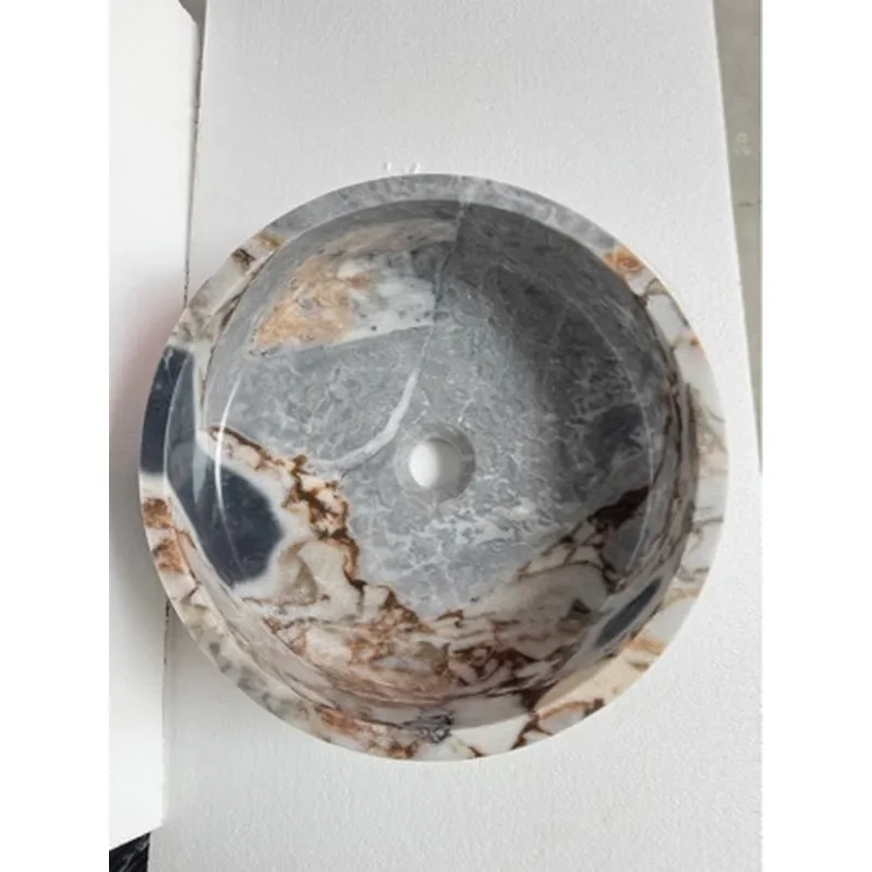 Natural White Stone Marble Integrated Countertop Basin Unique Shaped Bathroom Sink for Home Improvement