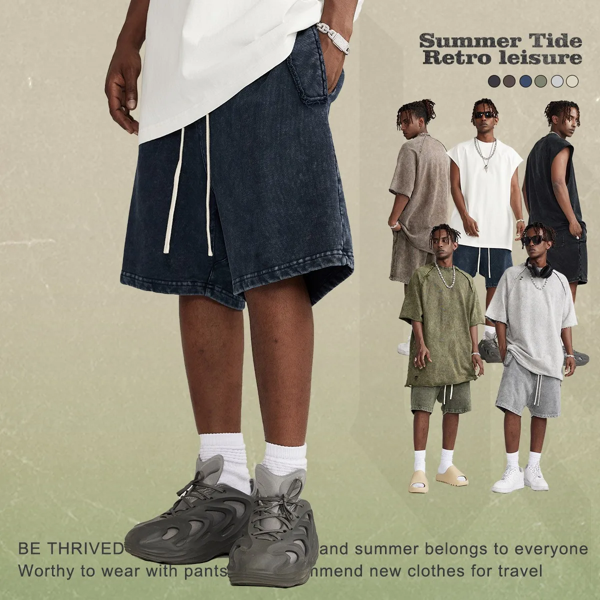 

New INF Heavyweight Waed Wax Dye orts Loose Casual Men's Pants Vintage Trendy Brand Summer Leisure Trousers Youth Active ...