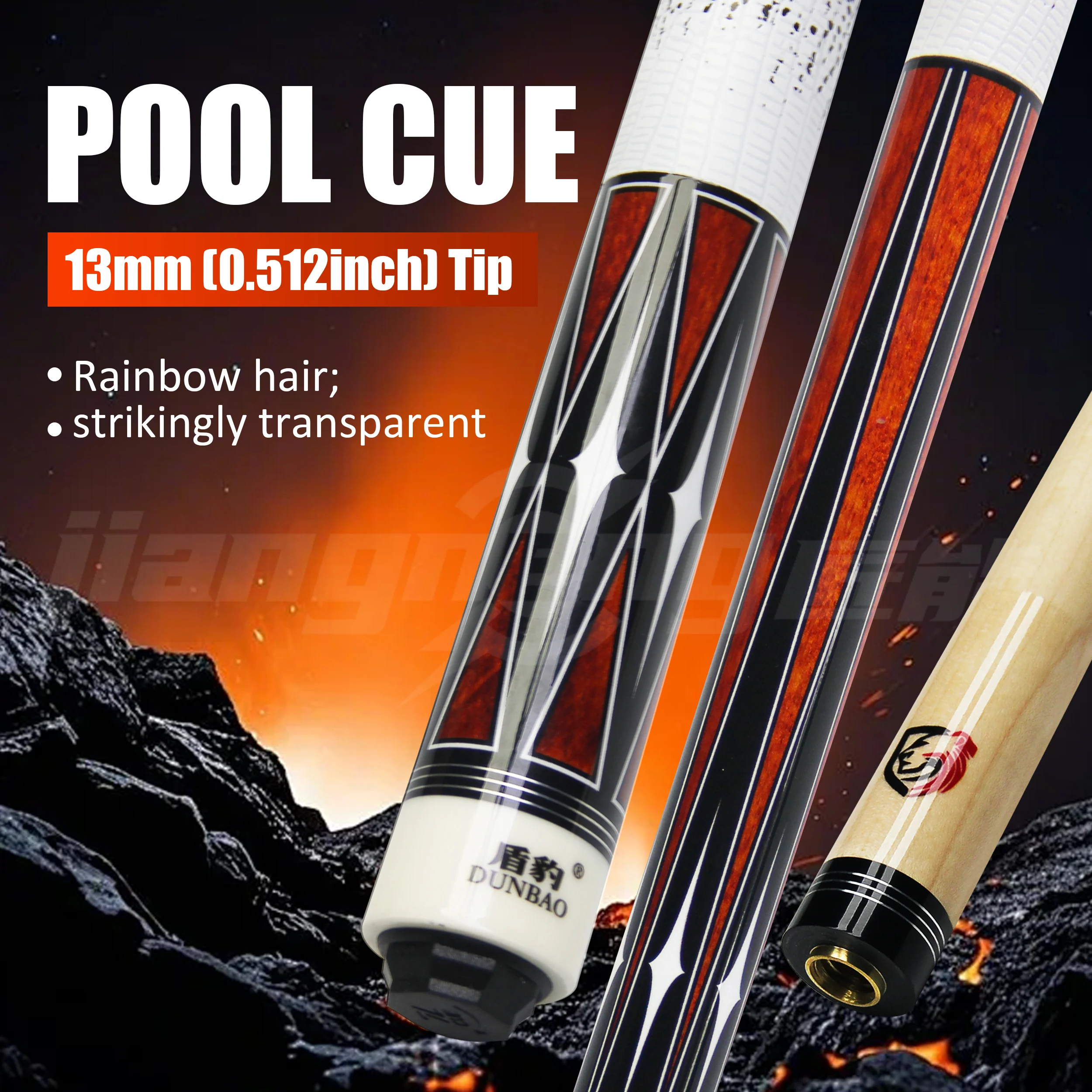 

Professional 57.48in Maple Wood Pool Cue Stick 13mm Rainbow Tip Snake Grip 3-Teeth Joint Snooker/3 Cushion Billiards cue