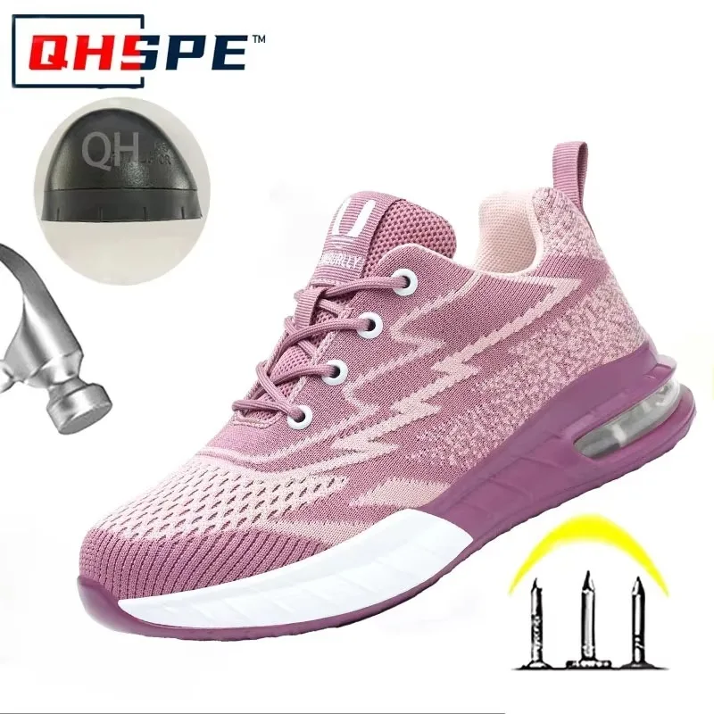 Women's safety shoes are anti smashing anti piercing lightweight wear-resistant fly woven breathable work shoes