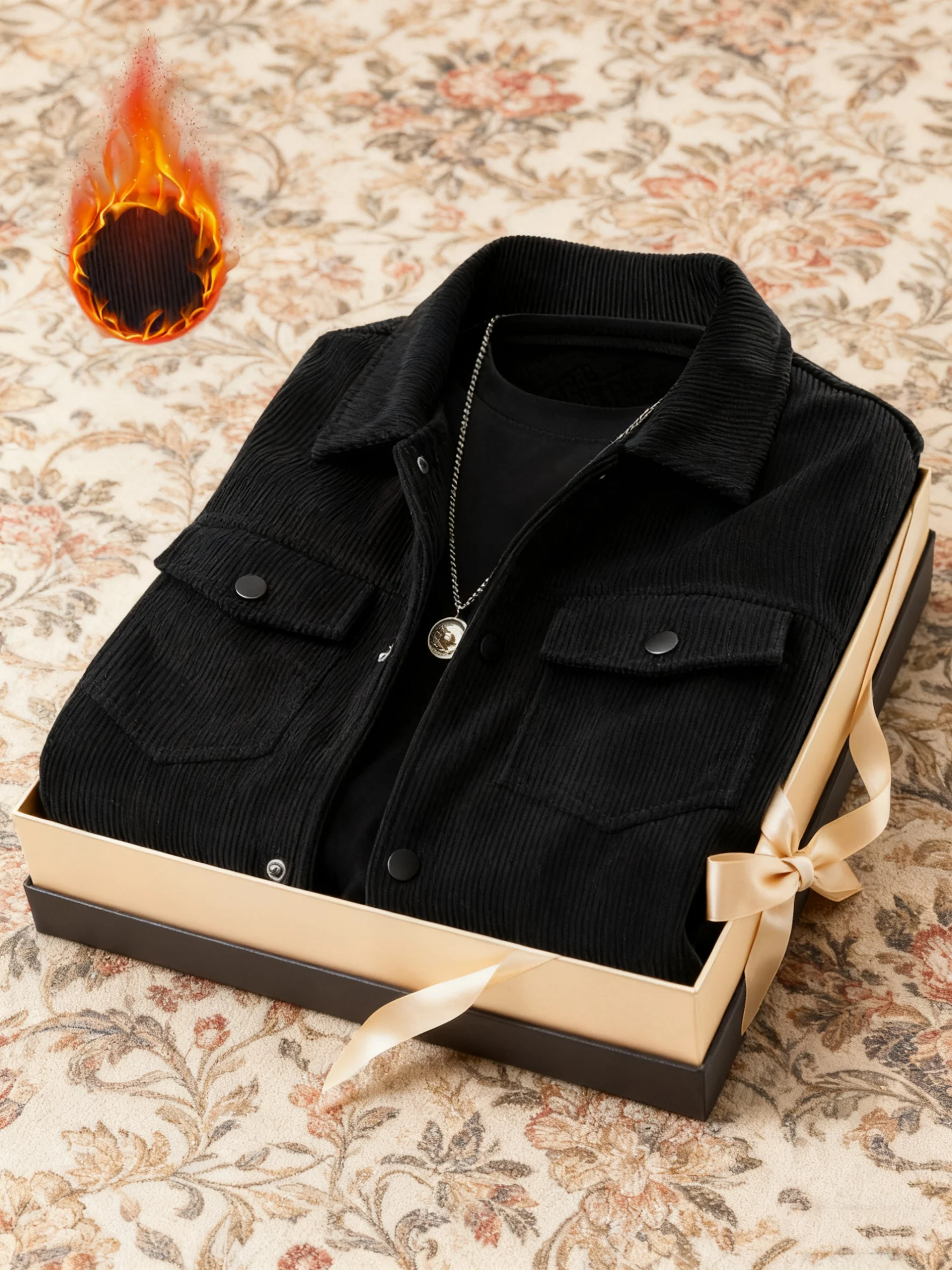 Men's Autumn Winter Warm Stylish Jacket Corduroy Casual Loose Collar Trendy Fashion Outerwear
