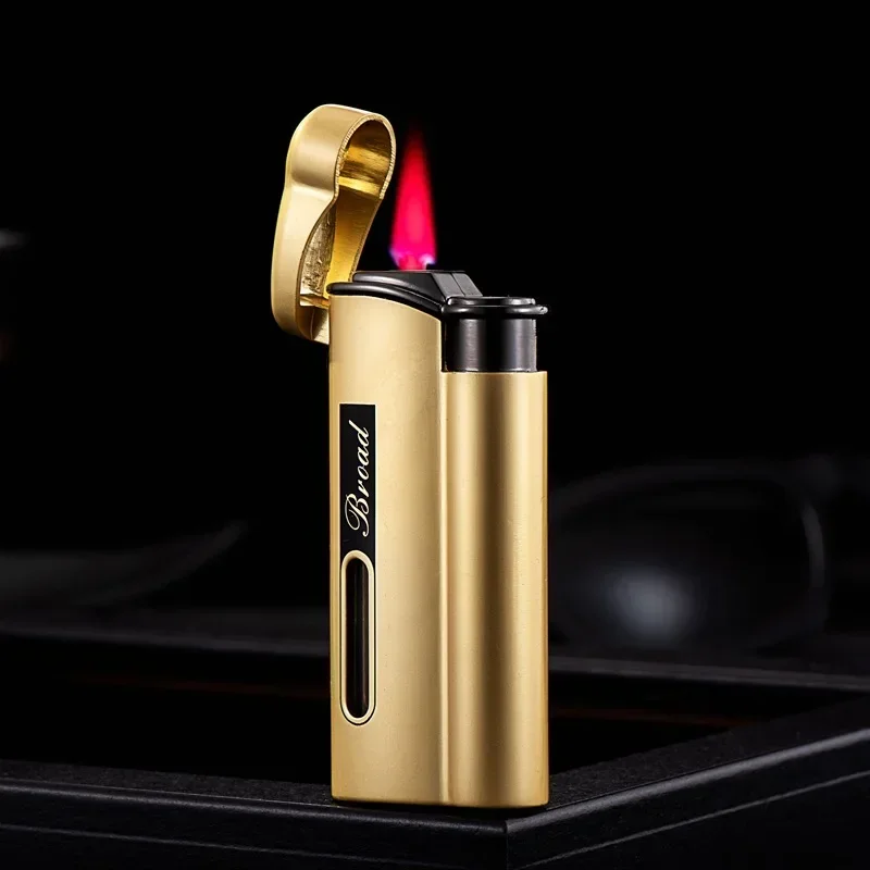 

BROAD Creative High end Metal Windproof Red Flame Gas High Temperature Resistant Lighter Visual Air Chamber Cigar Accessories