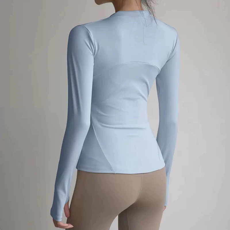 Giacca fitness da yoga da donna, giacca professionale slim fit ad asciugatura rapida, top da yoga a maniche lunghe sportivo dimagrante da corsa