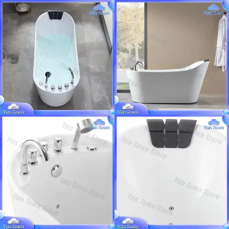 Modern Whirlpool Air Jet Bathtub for Bathroom SPA Massage Tub Standing Acrylic Soaking Tub with Shower Faucet White for Home