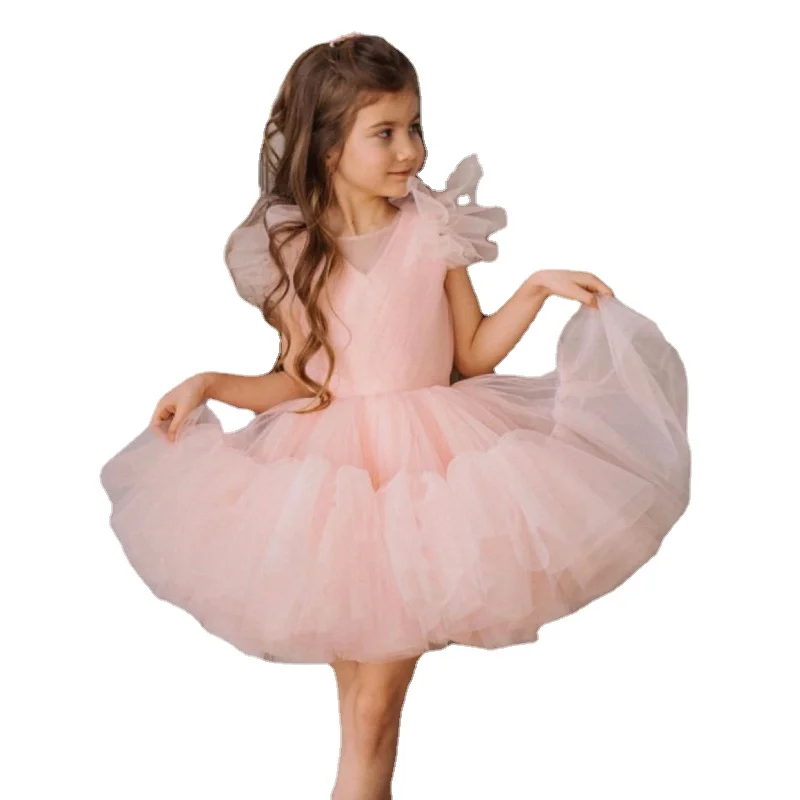 

New Flower Girl Dress V Neck Tulle Princess Party Birthday First Communion roupas de florista Evening Bridesmaid Dresses CC122