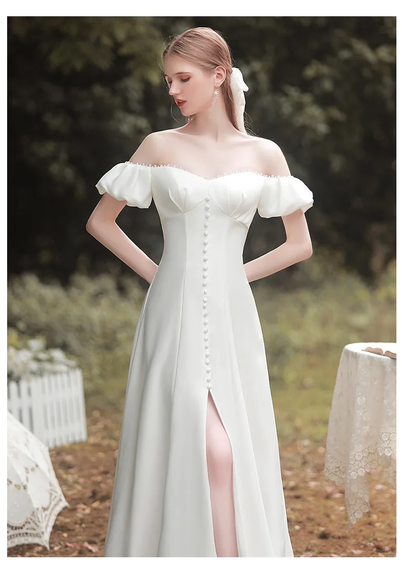 Vestido de novia sin tirantes, vestido blanco sencillo y lujoso francés para novias