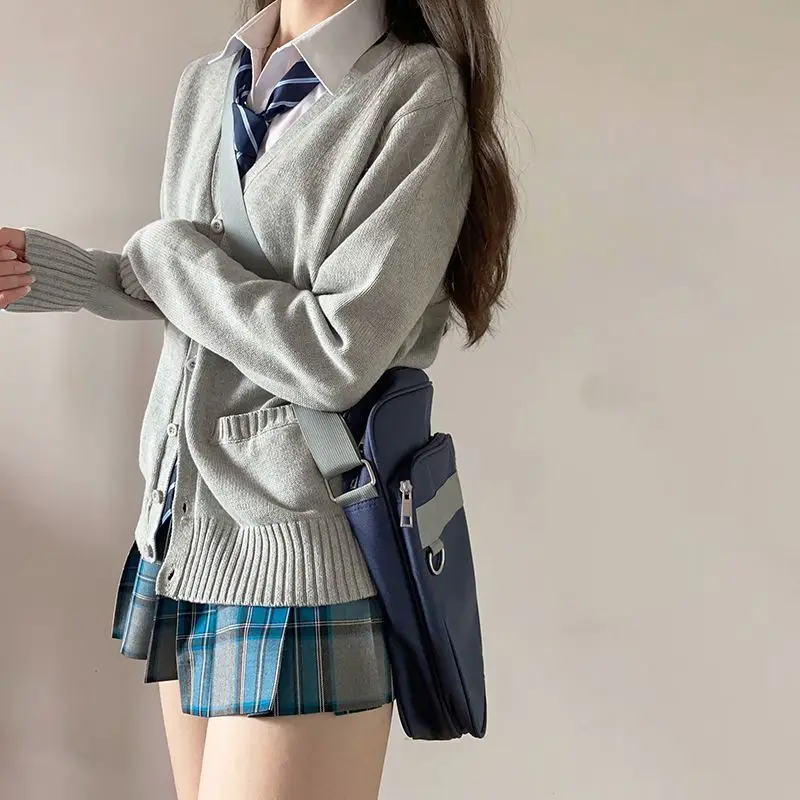 Grey cardigan jacket JK uniform long sleeved sweater college style knit sweater for outerwear 2025 new women's top