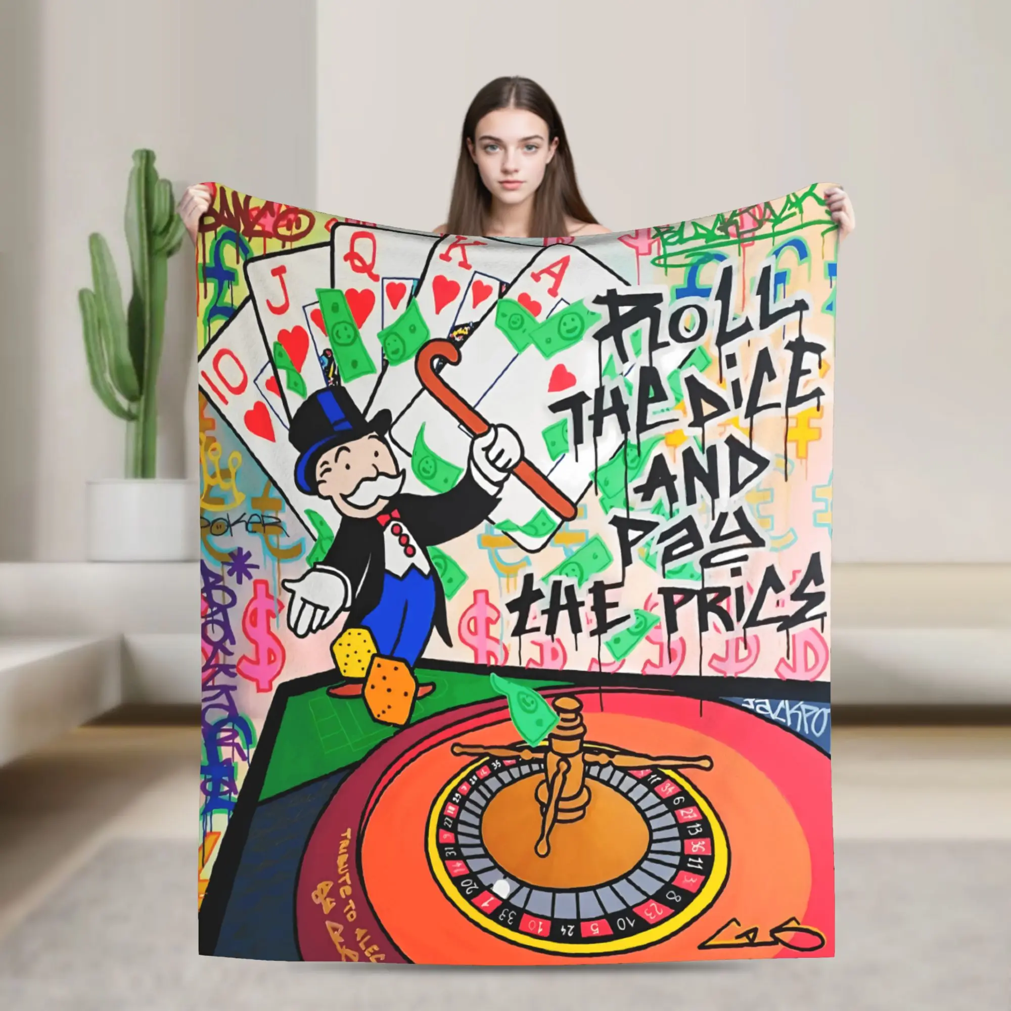 Roll The Dice  Monopolys Money Dance Soft Blanket  Picnic Plush Throw Blanket Couch Chair Flannel Bedspread Sofa Bed Cover