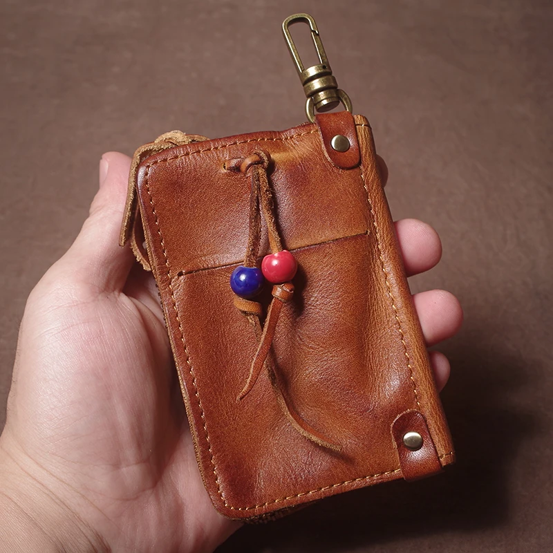 GURO العلامة التجارية الفاخرة جلد طبيعي حقيبة مفاتيح متعددة الوظائف الخصر حامل بطاقة معلقة محفظة نسائية للعملات المعدنية الرجال النساء حافظة مفاتيح السيارة المنظم