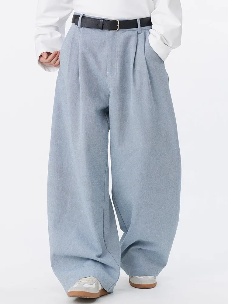 

Mauroicardi Autumn Flowy Soft Blue Baggy Wide Leg Pants for Mens Loose Casual Luxury Designer Korean Fashion Clothes Streetwear