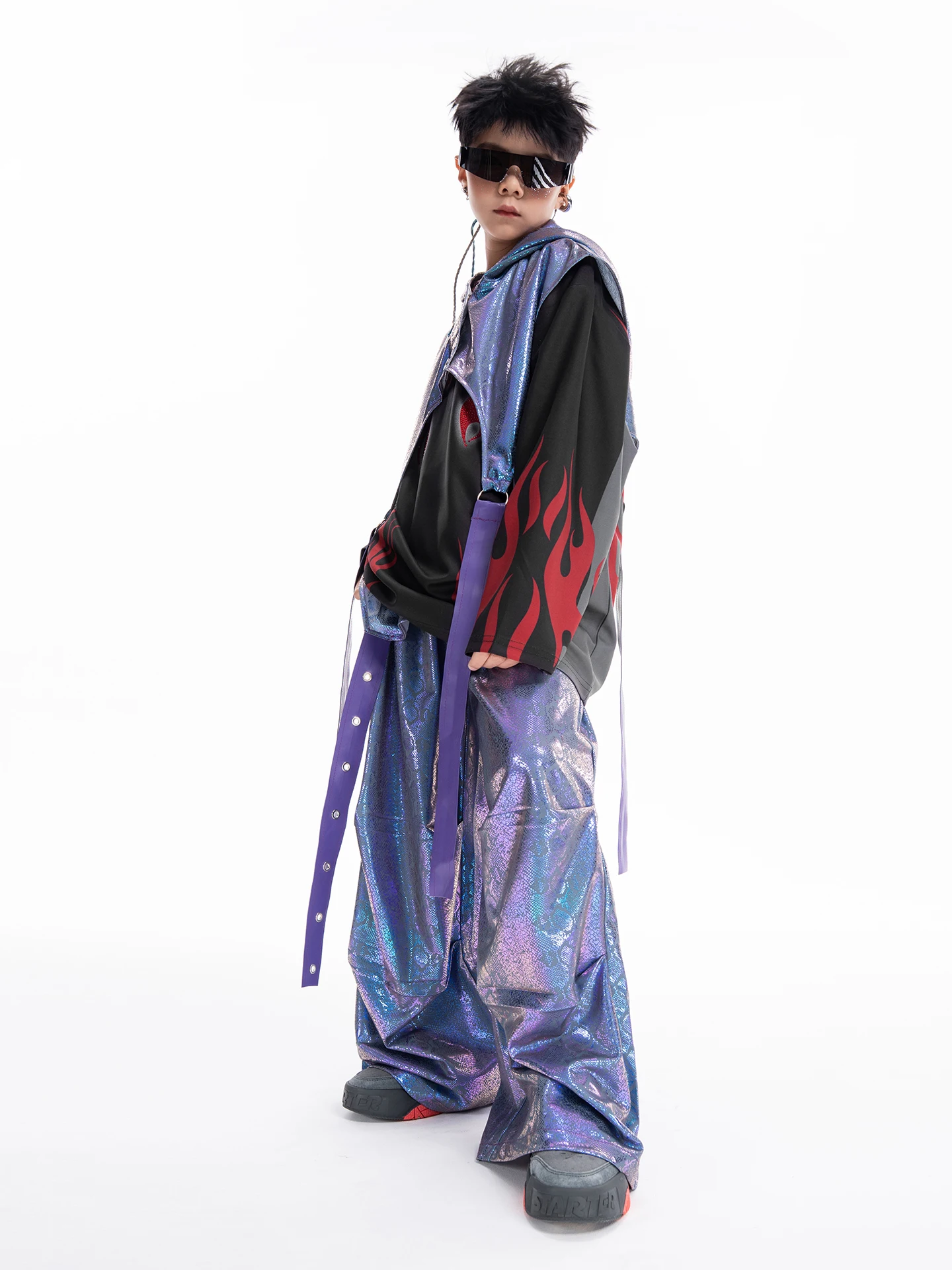 بنين بنات كول شارع الرقص الهيب هوب شارع الرقص تظهر رقص الجاز الملونة سترة السراويل ملابس أداء الأطفال DN22192