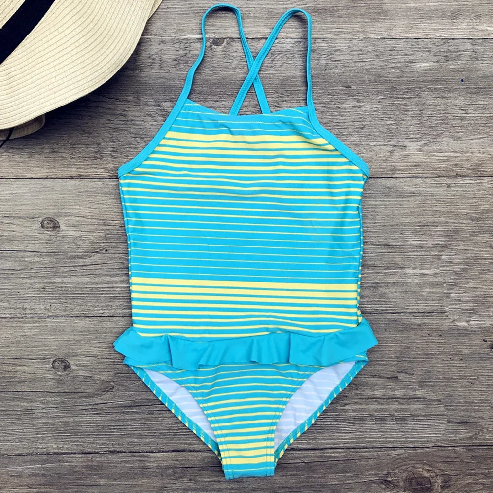 

New Girls Striped Swimsuits One-Piece-Suit Kids Bathing Suits Children Swimwear Girl Beachwear Big Girls Bodysuits 5-12Y Clothes