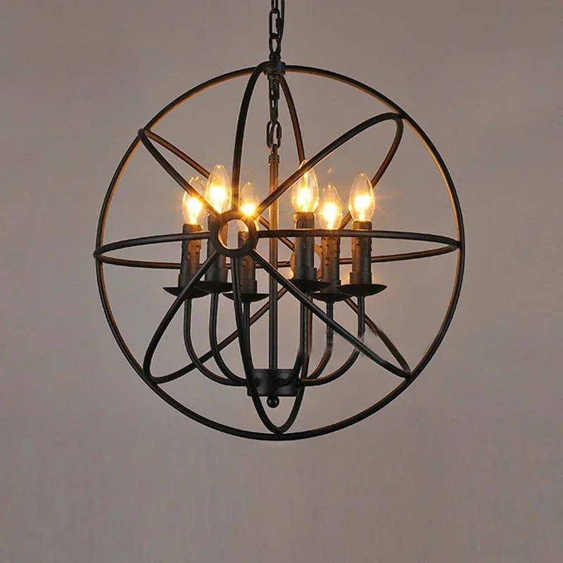 Nordic Wrought Iron Pendant Light Loft Personality Vintage Globe Pendant Light Retro Metal Atom Modeling Decoration Lighting