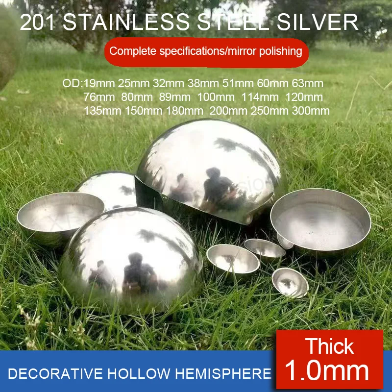 201 Stainless Steel Semi Spherical Ball 1.0mm Thick Mirror Bright Light Spherical Mold Plug Wall Decoration Hollow Hemisphere