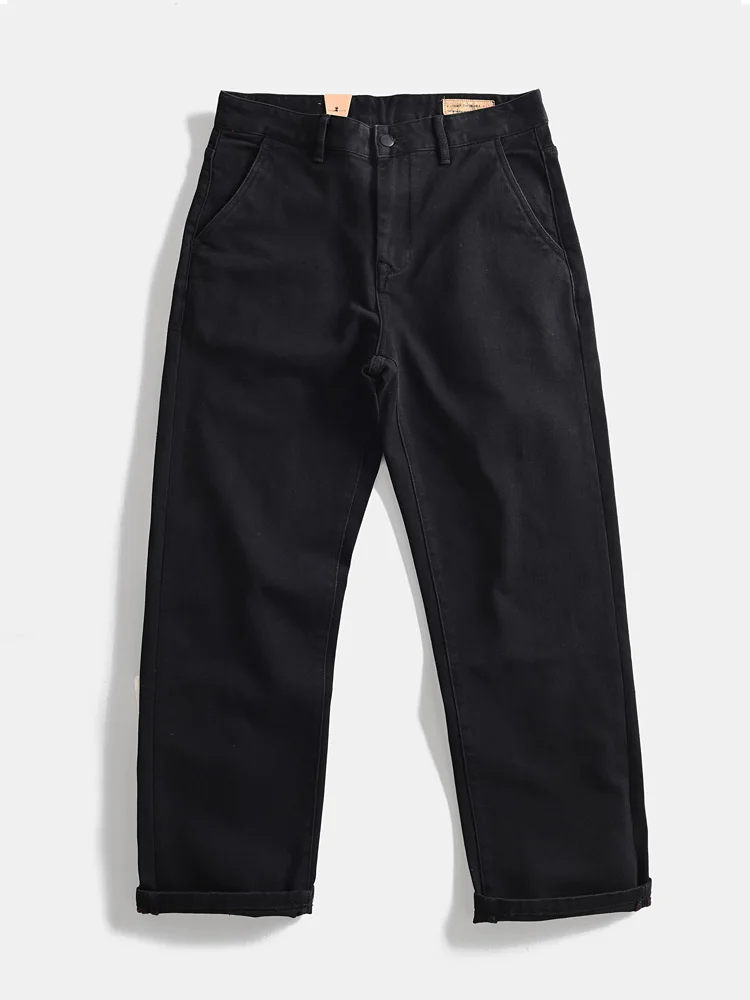 

Retro Heavyweight Stretchable Men's Casual Bla Jeans Straight Leg Loose Fit American Sle Waed Denim Pants Autumn Wear