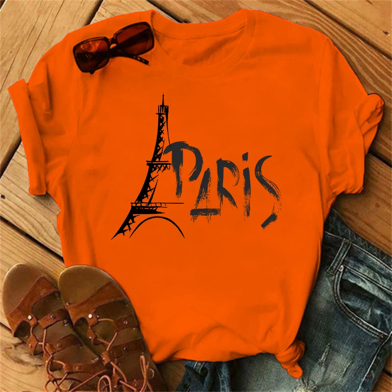 Luxury Brand Fashion Paris Eiffel Tower Print Woman T-shirt Summer Women's Tops T Shirt Casual Short Sleeve White Female Tshirt