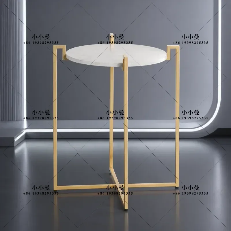 American Light Luxury Wrought Iron Gold Foil Marble Coffee Table for Hotel Sample Room Living Room Bedroom Hand Pasted