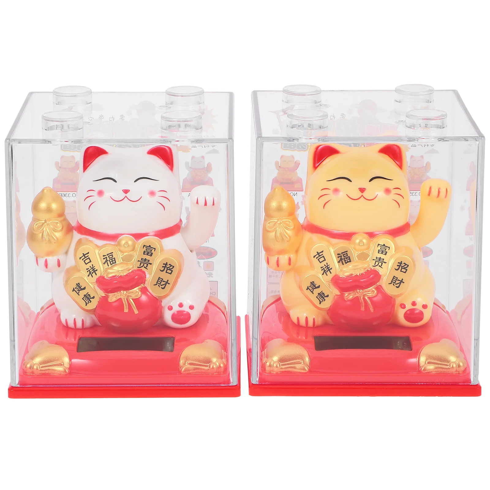 

2pcs Solar Powered Lucky Cat Waving Arm Car Dashboard Decor White Wealth Cat Japanese Good Luck Gift For Car Interior