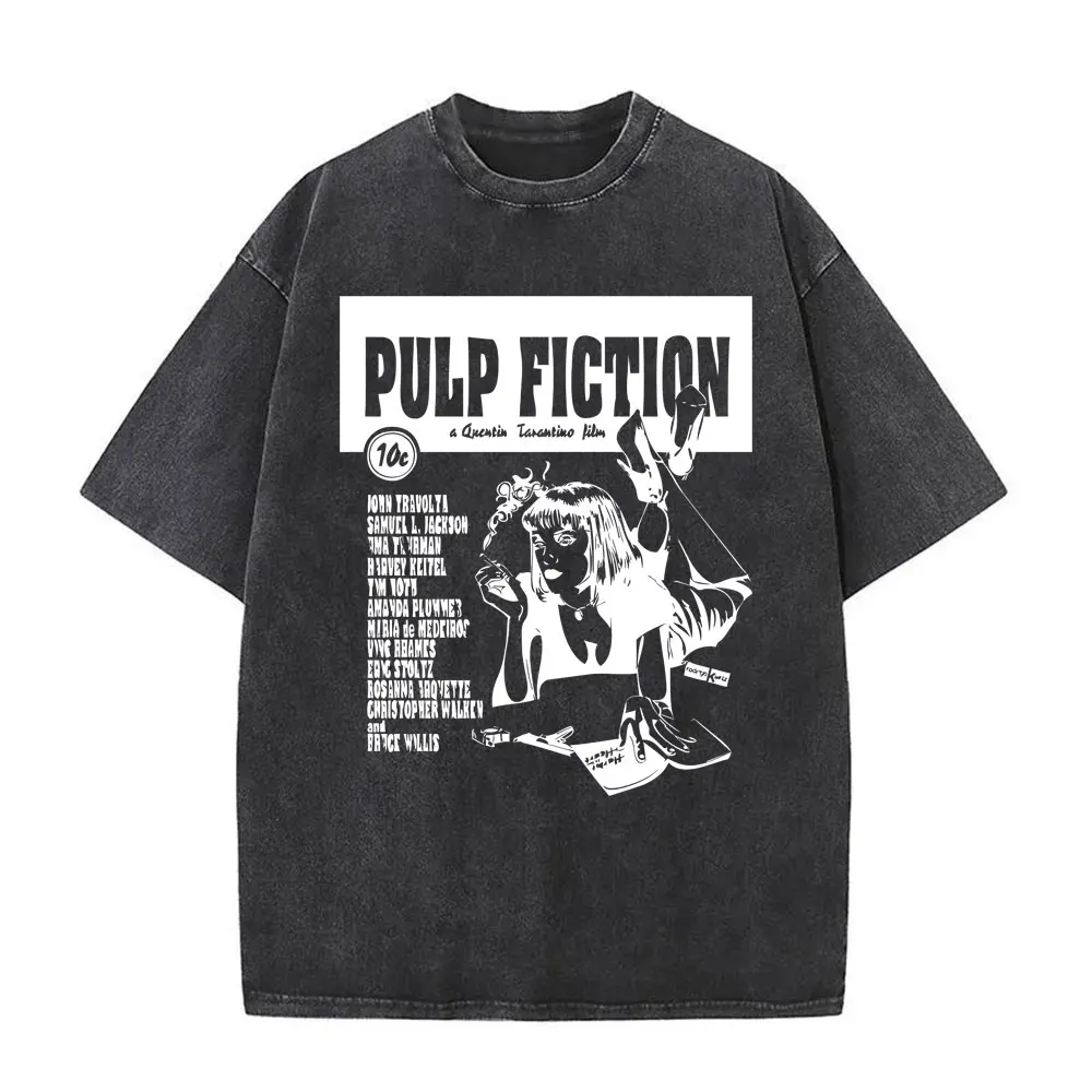 الرجال النساء الهيب هوب موضة المتضخم تي شيرت بلايز المخرج الشهير كوينتين تارانتينو فيلم اللب الخيال خمر غسلها تي شيرت #3