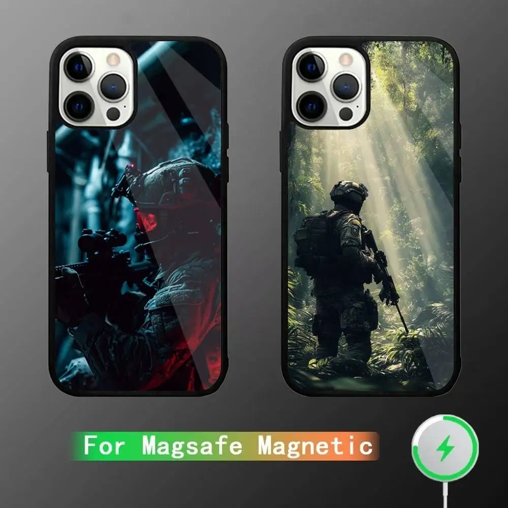 Etui na telefon z motywem sił specjalnych armii dla iPhone 16, 15, 14, 13, 12, 11, Pro, Max, Plus, Mini, SE Nowe, z obsługą magnetycznego ładowania bezprzewodowego Magsafe