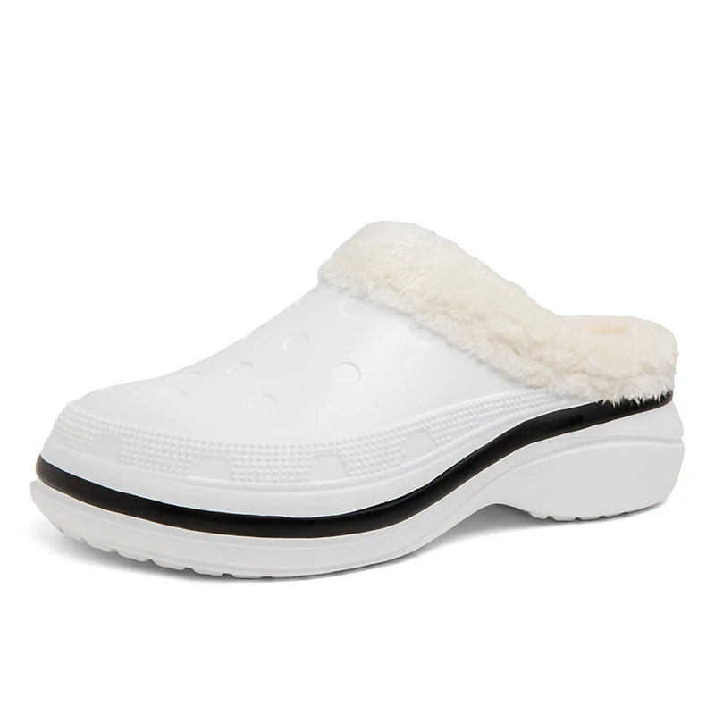 

Winter Unisex Fur Slipper Slip On Breathable Keep Warm Cotton Clogs Lightweight Thick-Soled Mules For Men Women Size 36-45