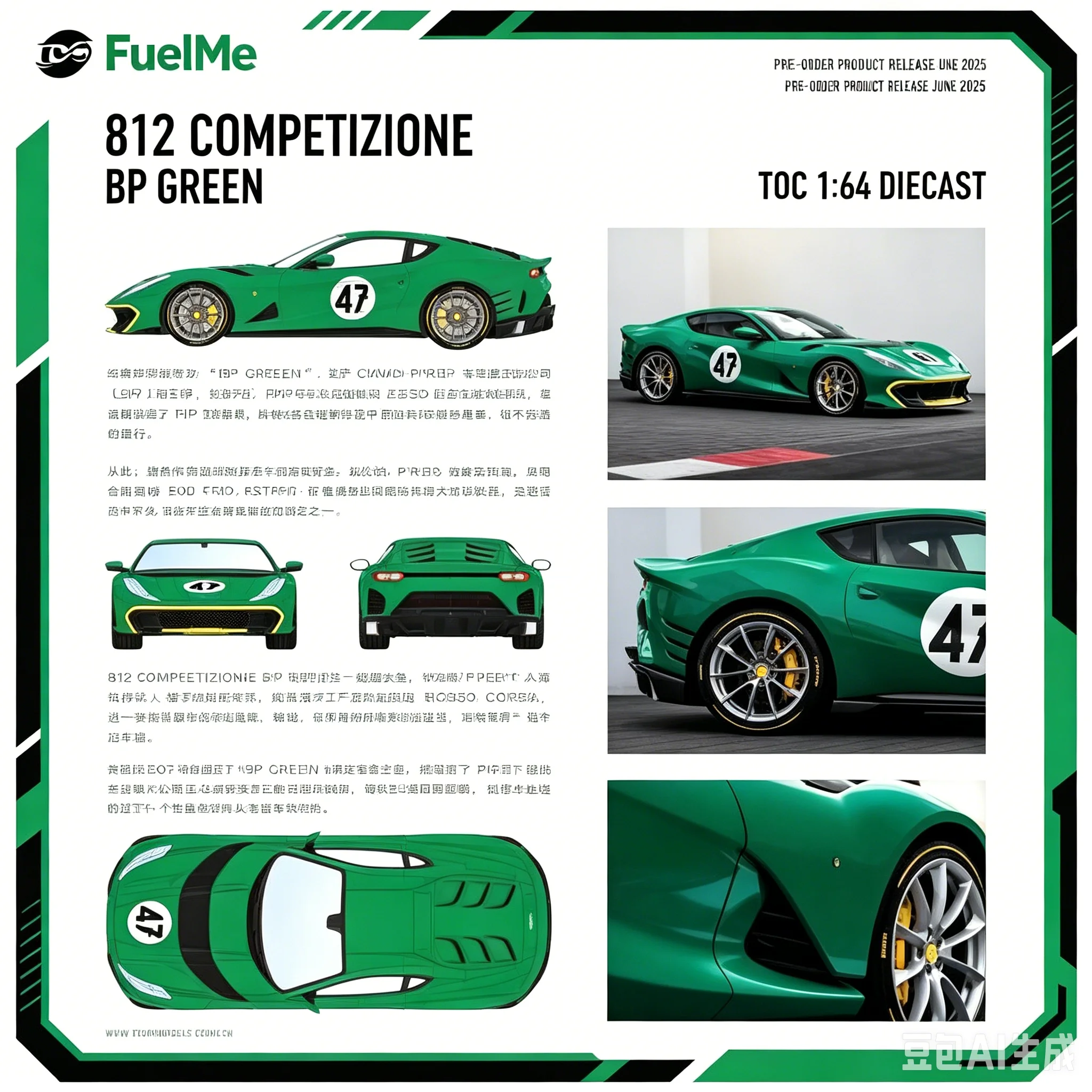 

FuelMe 1:64 TOC 812 Competizione BP alloy car model adult collectible, simulation static ornament, holiday creative gift.