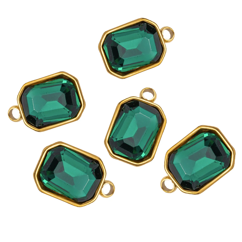 10pcs Stainless Steel Rectangle Glass Rhinestone Charms Crystal Dangle Pendant for Jewelry Make DIY Necklace Bracelet Accessory