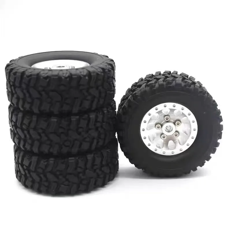 4Pcs Metal Beadlock Wheel Hub Wheel Rim And Rubber Tire For WPL C14 C24 B14 B24 B36 MN D90 MN99S RC Car Upgrade Parts