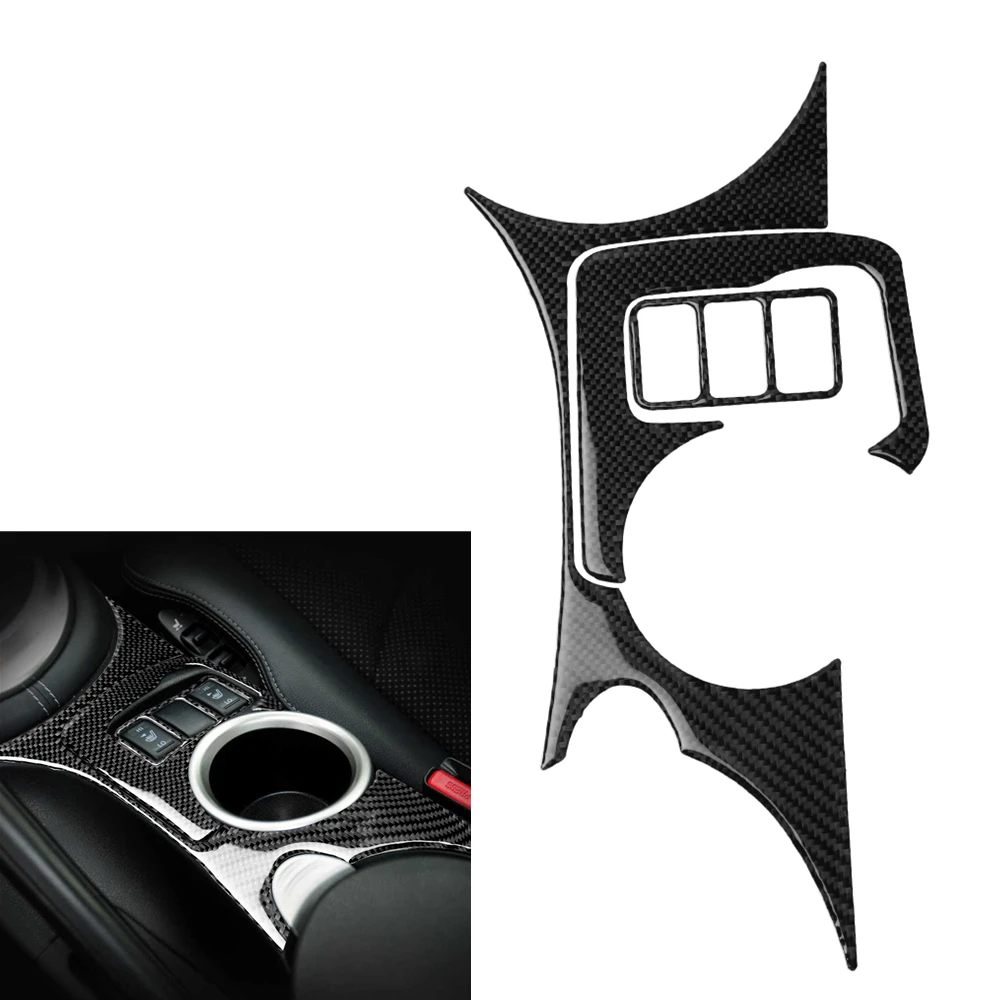 

Carbon Fiber Car Console Water Tea Holder Sticker Panel Trim Cover Switch Knob Board Frame For Nissan 370Z Z34 2009-2022