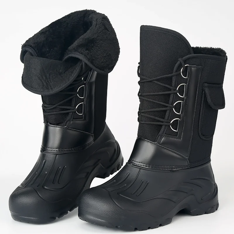 

Мужские зимние утолщенные зимние ботинки с высокой трубкой и флисовой подкладкой, водонепроницаемые нескользящие хлопковые ботинки без шнуровки, теплые ботинки для улицы