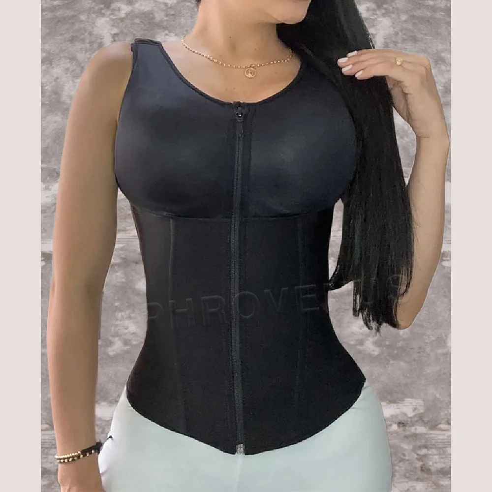 Fajas Colombianas con cremallera frontal y ojos de gancho para mujer, diseño interior, entrenador de cintura, Tops, chaleco moldeador adelgazante,