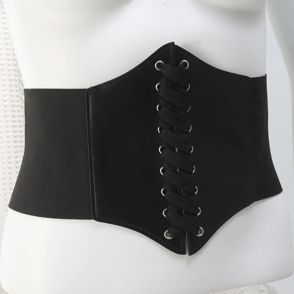 Cinto elástico largo preto para mulheres, cinto decorativo elegante, design simples de velcro, cinto de combinação, 1pc