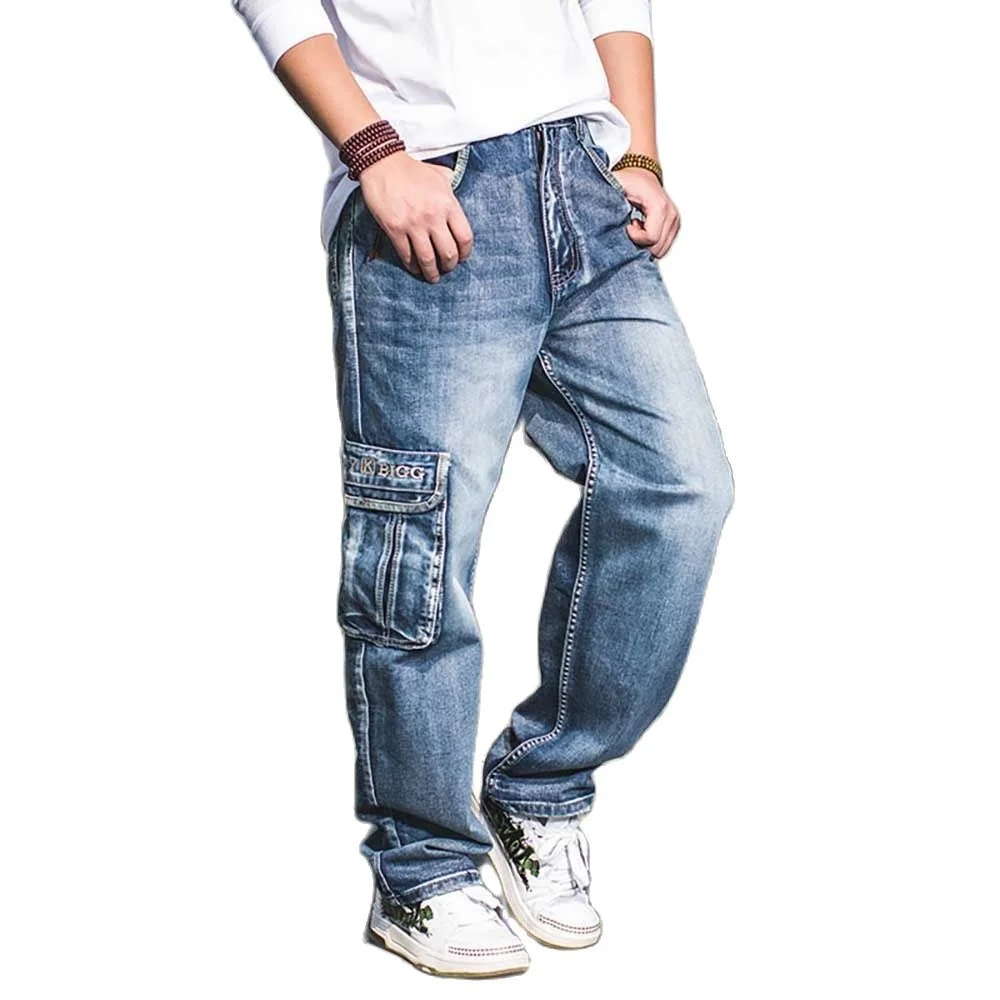 Trendy Loose Baggy Harem Jeans Men Casual Cargo Pants Wide Leg Big Pocket Hiphop Denim Plus Size Trousers Man Clothing