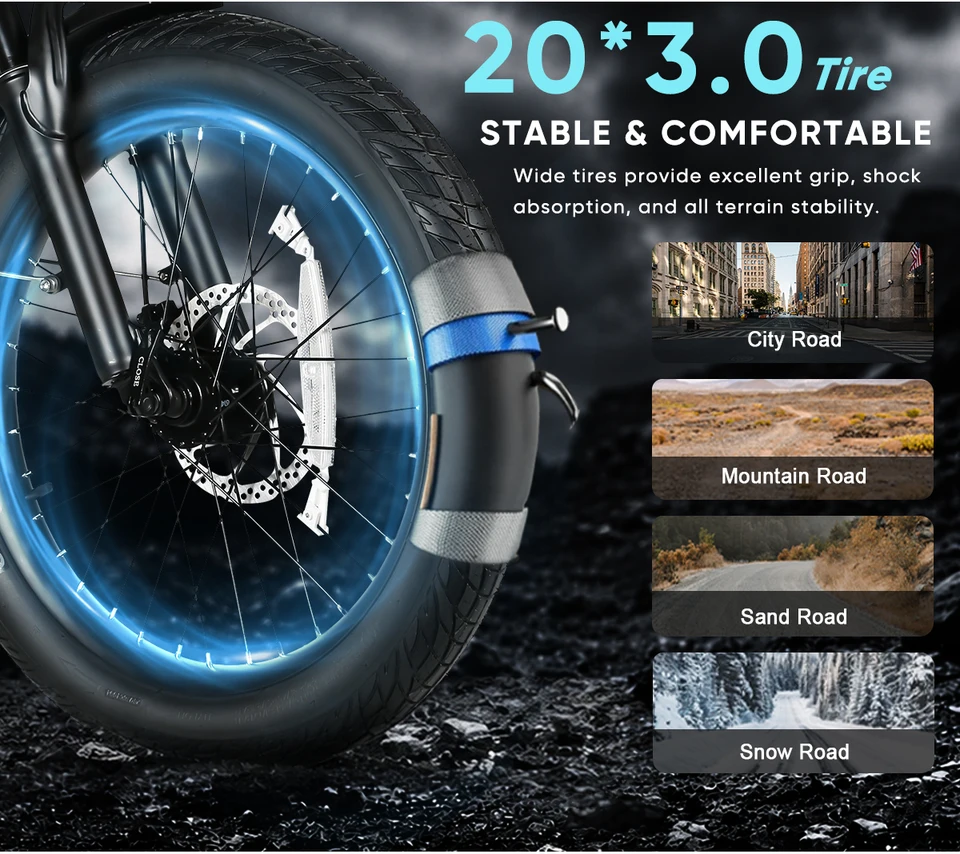 E Bike SAMEBIKE CY20Pro 500W Motor 48V13AH Removable Lithium Battery 22MPH Max Speed 20"×3.0" Fat Tire Foldable Adult E-Bike with Dual Suspension  7-Speed Disc Brakes APP Control LCD Display for Commuting RV Camping Electric Bike image 9