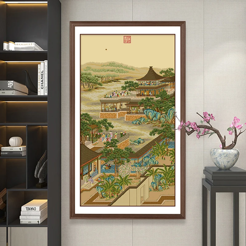 Cross Stitch, Chinese Yongzheng Emperor August Landscape Painting, Home Decoration, Wall Art, Needle Work, Embroidery Craft Kits