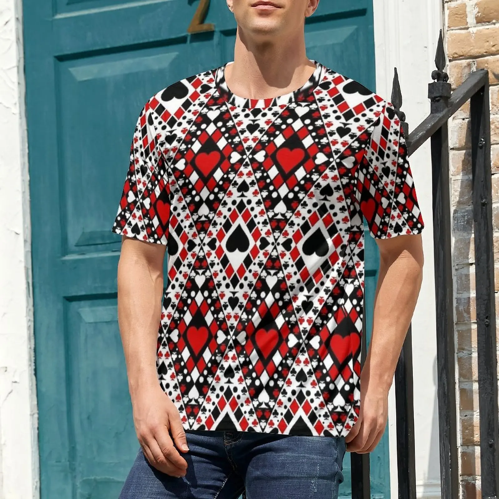 Man Poker Cards Symbols Vintage Print T Shirt  Vintage T Shirts Short Sleeve Design Tops Premium Aesthetic Plus Size Clothes