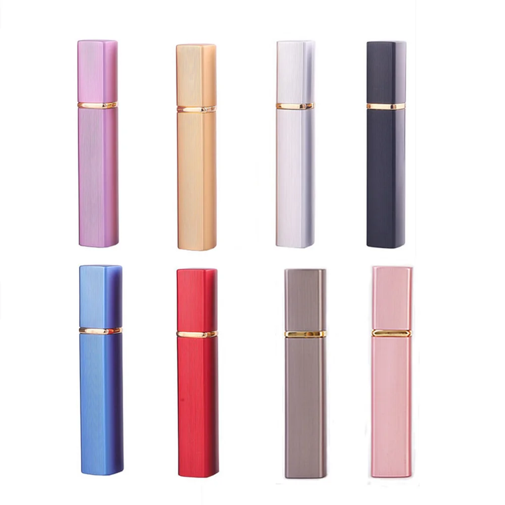 12ml square shape aluminum material shell Portable Pump glass perfume bottle&Refillable Spray Atomizer Bottle&Oral spray bottle