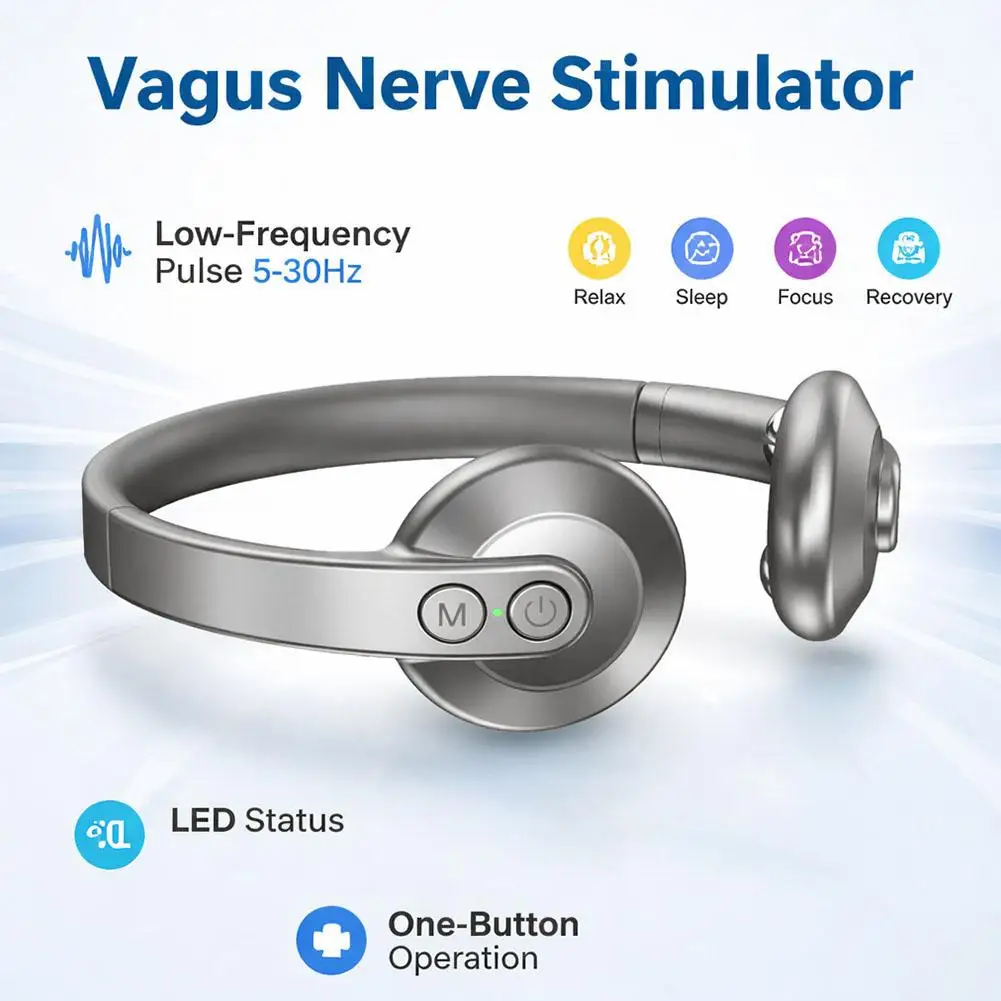 Low Frequency Pulse Vagus Nerve Neck Stimulator 4 Working Modes One‑Button Control Deep Relax Improve Sleep Quality Relieve