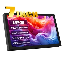7 Inch IPS Monitor 1024x600 LCD Portable Display VGA AV Input DC Type C Power HDMI-compatible for PC Laptop Camera TV Box DVD