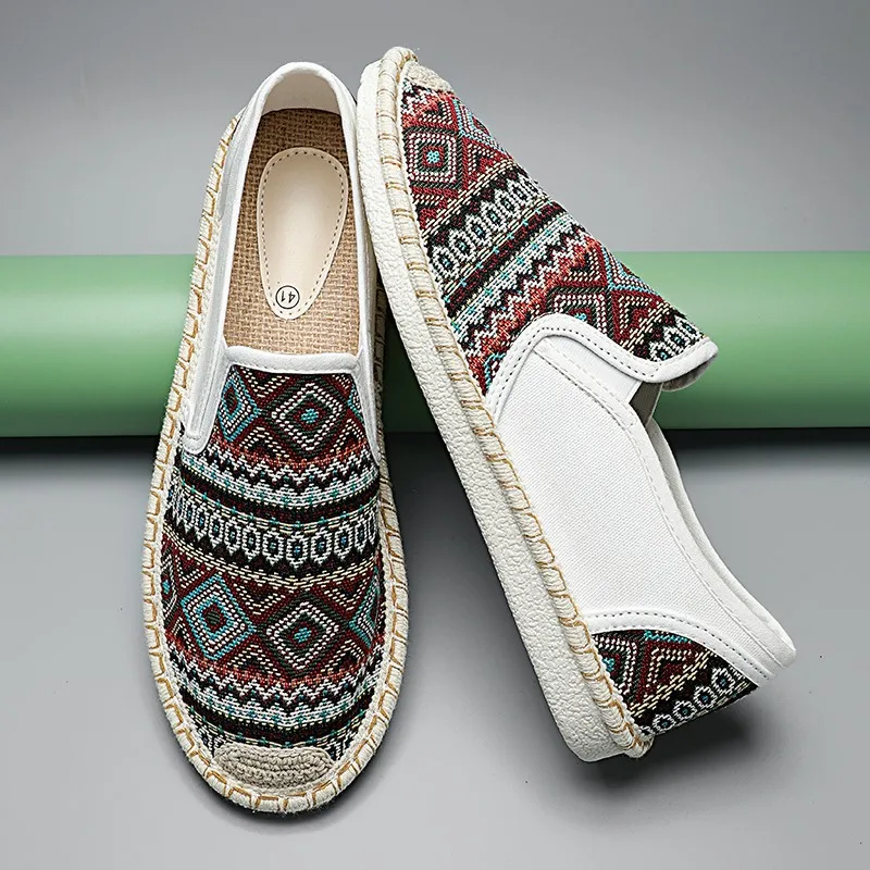 Classic Ethnic Stylish Summer White Men Fisherman Shoes Low-cut Breathable Linen Open Shoes Men Casual Flats Men\'s Loafers 2022