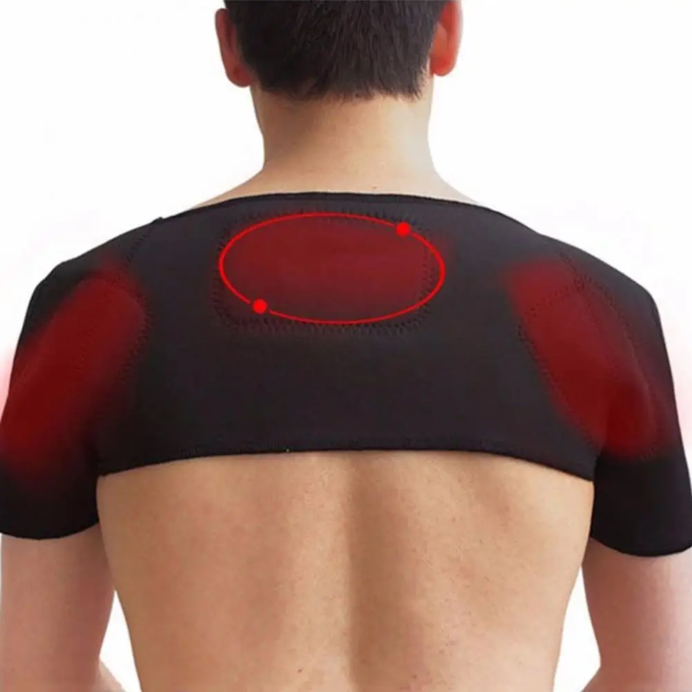 Sports Shoulder Brace Magnetic Self-heating Shoulder Pad Therapy Shoulder Protector Faux Leather Adjustable Soft Shoulder Strap