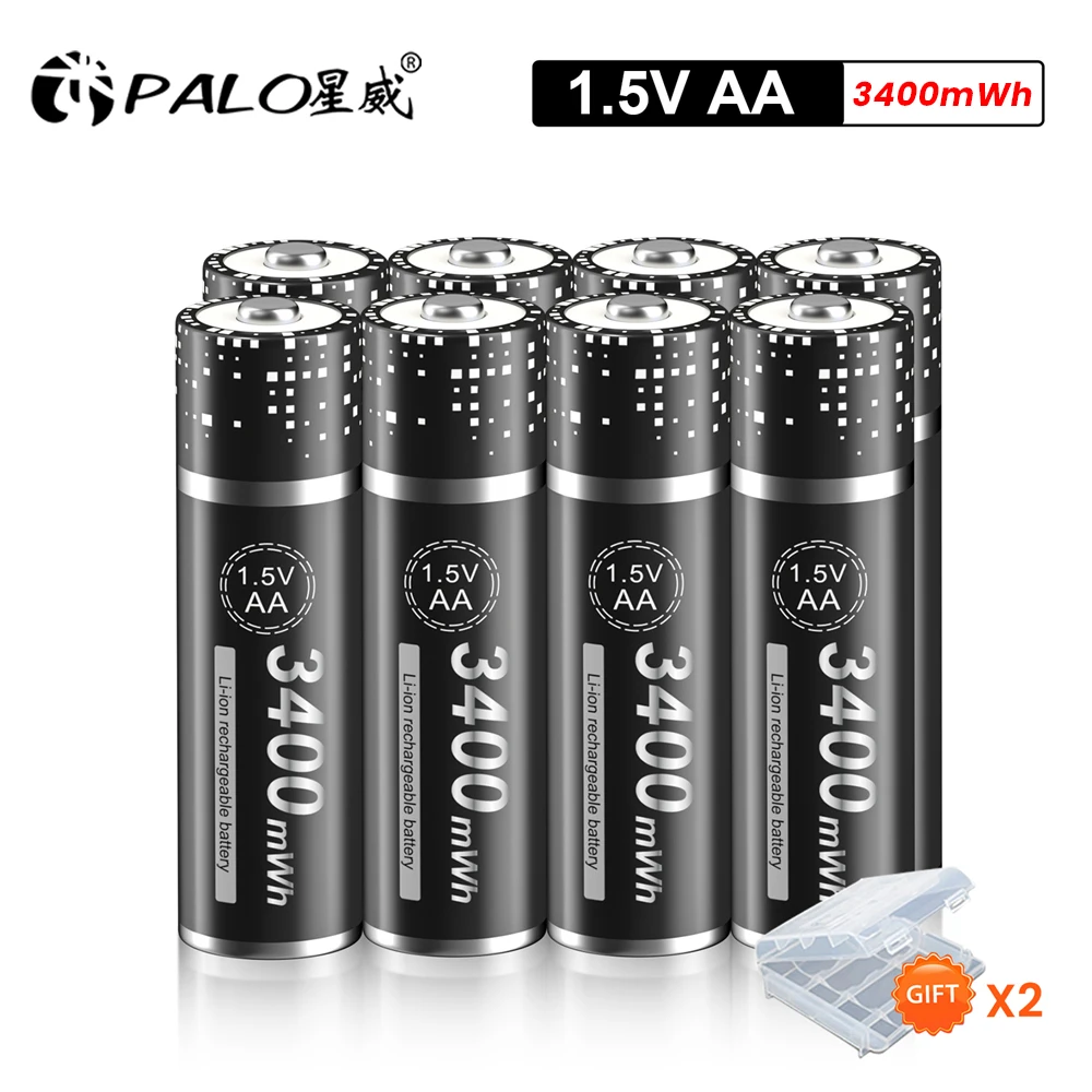 

PALO High Capacity 1.5V AA 3400mWh Rechargeable Li-ion Battery AA Lithium Batteries AA for remote control, Clocks, computers