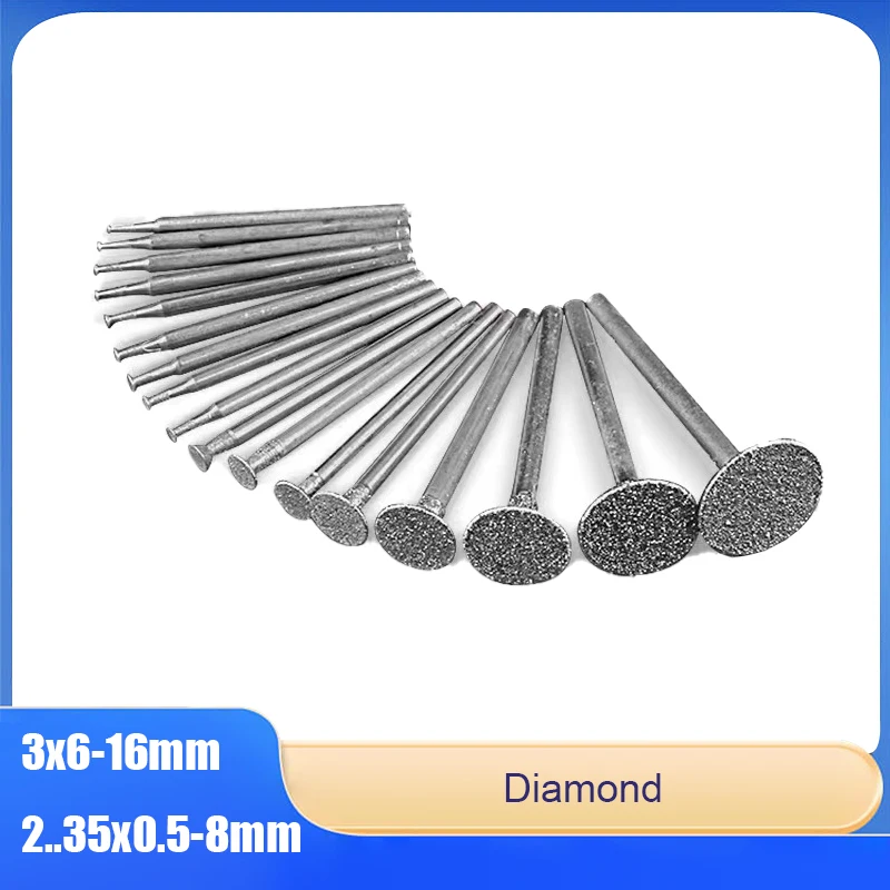 

1/2/5/10pcs Diamond H-Hook Grinding Heads 2.35/3mm Shank Diameter For Craft Polishing And Grinding 0.5/1.2/1.5/1.8/1/2/2.5-16mm