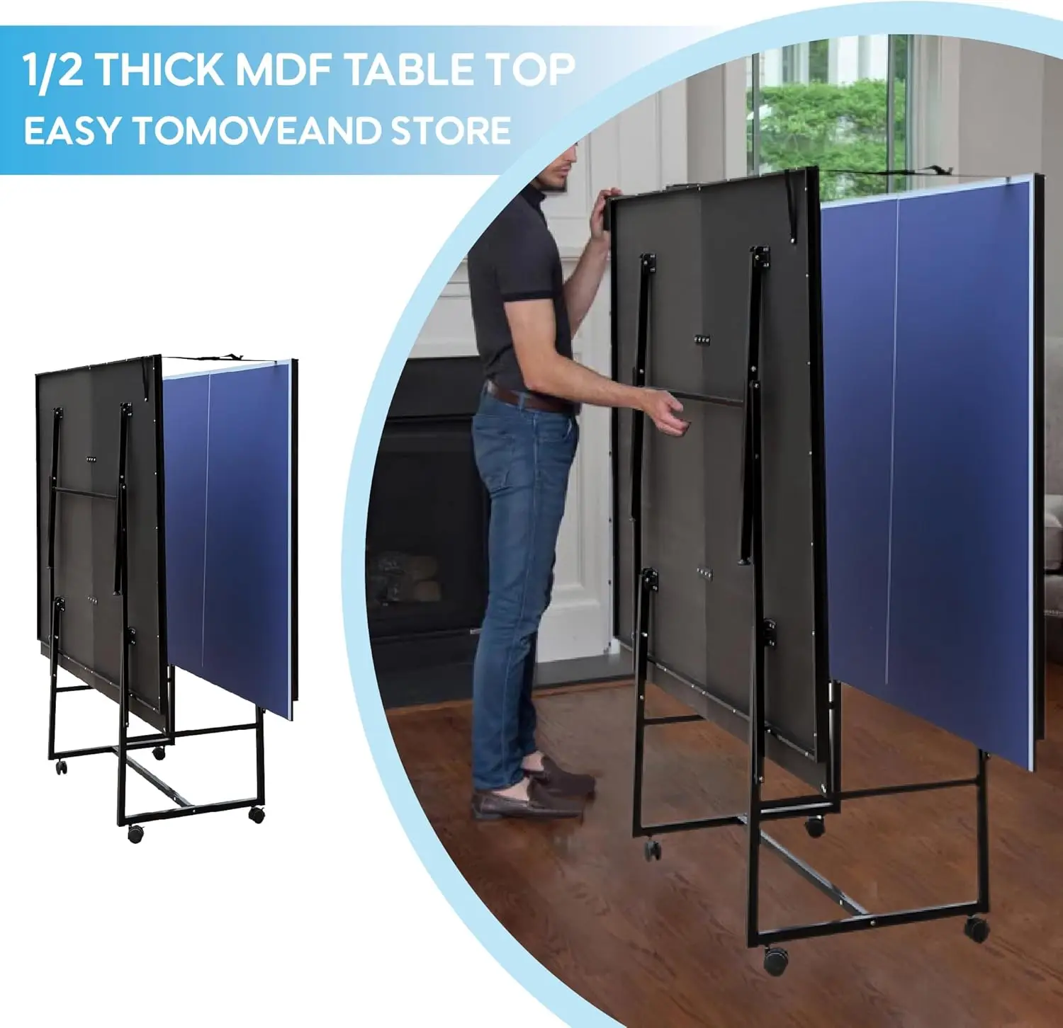 

MDF Professional 9ft Table Tennis Table, Foldable Ping Pong Table for Indoor with Net, 2 Table Tennis Paddles and 3 Balls