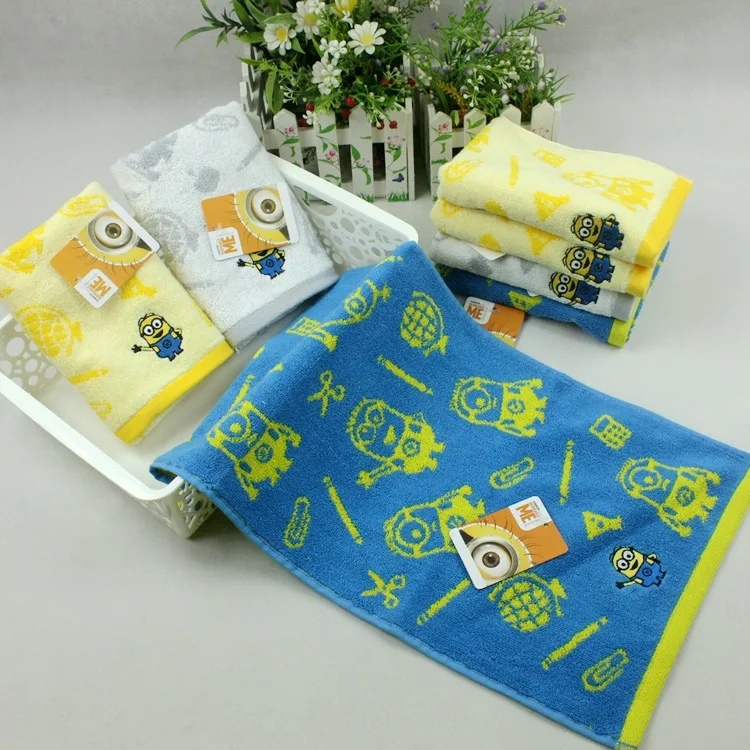 Minions new cotton children's towel image cartoon god stealing milk dad cute big eyes cute face towel soft, comfortable sma 2024