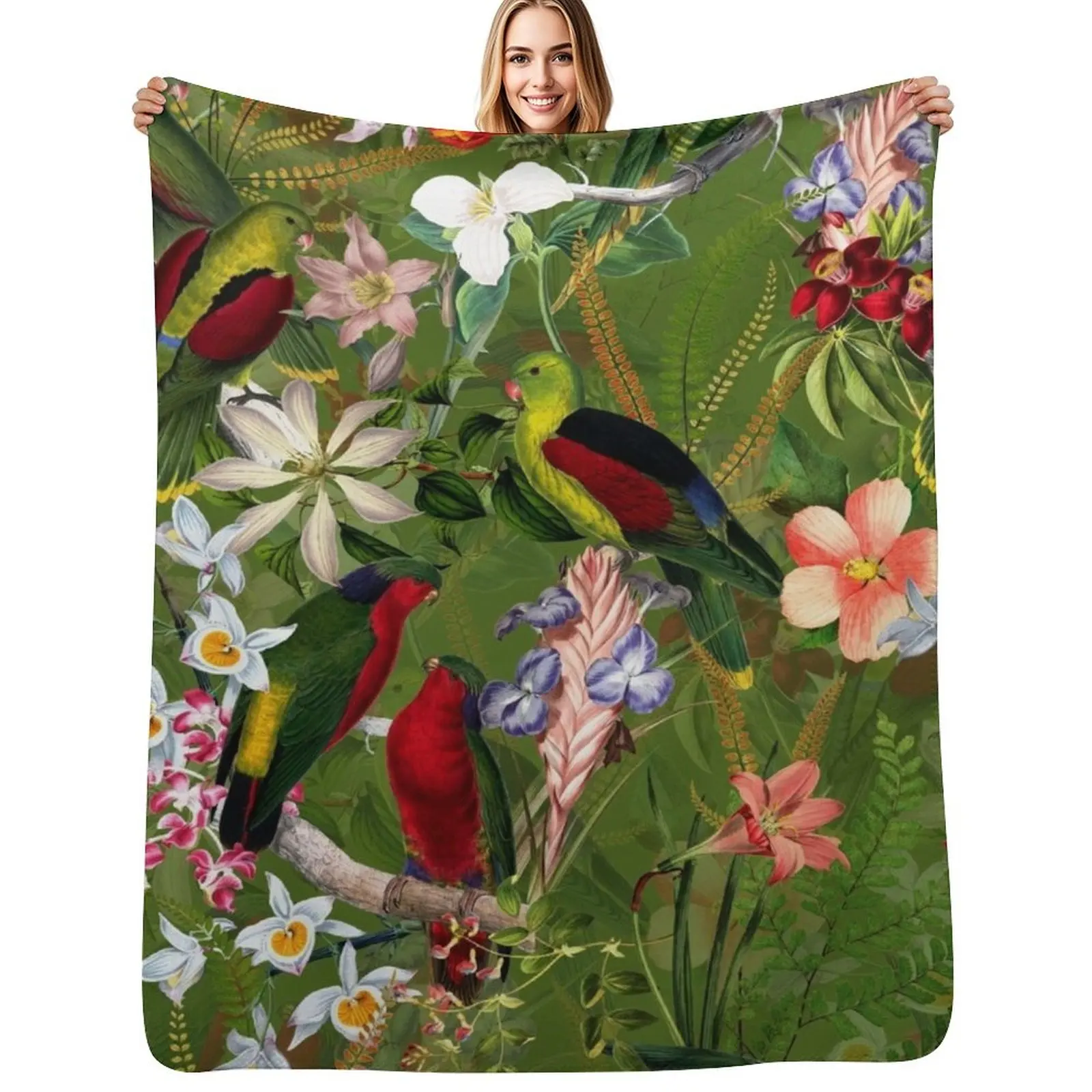

Vintage Parrot Jungle Botanical Garden 3 Throw Blanket Bed linens Decorative Sofa blankets and throws Blankets