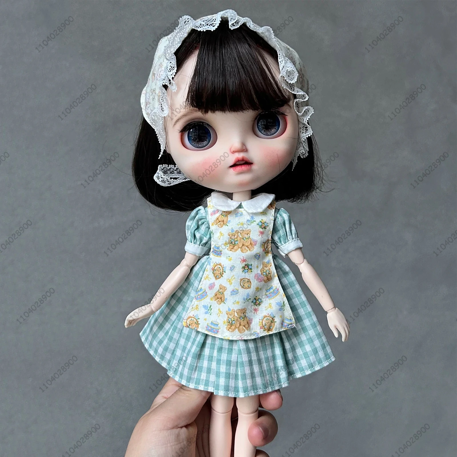 

Одежда для куклы Блайт 30 см 1/6, OB24, зеленое платье с цветочным принтом Azone, платье принцессы с воротником Питера Пэна, винтажное клетчатое платье Cottagecore