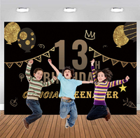 Black Gold Happy 13th Birthday Backdrop Balloon 13 Years Old Party Decoration For Jewish Boy Bar Mitzvah Photography Background