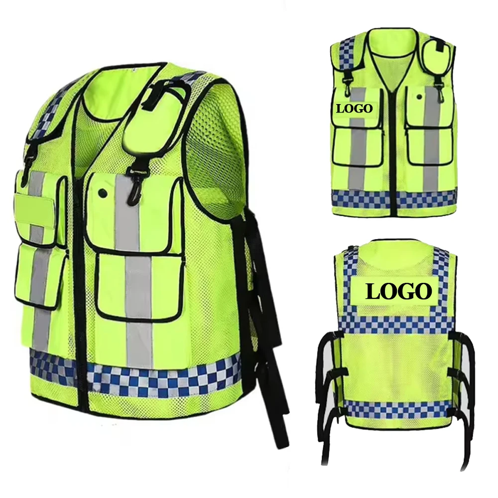 

Breathable Mesh Safey Vest Duty Uniform Working Clothes ANSI Certified Adjustable Fit Security Vest with Pockets and Zipper